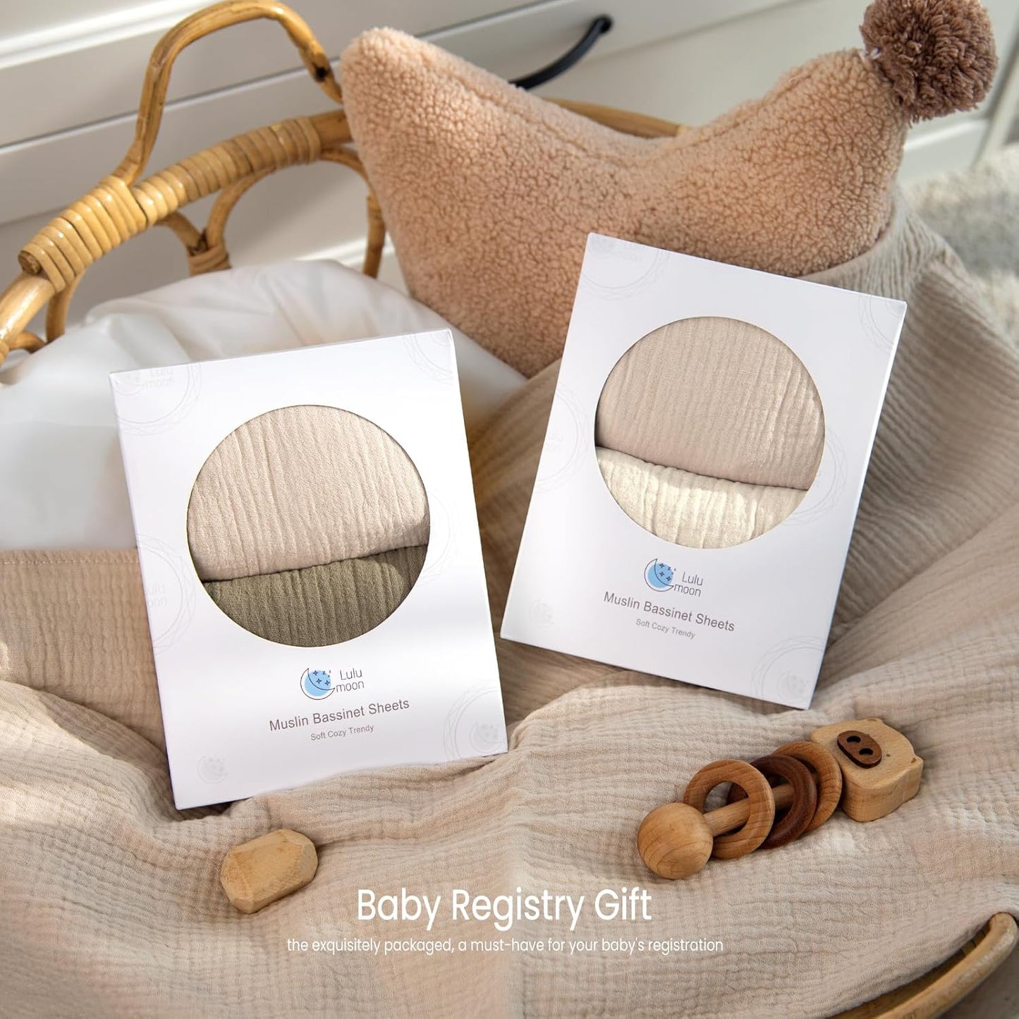 lulumoon Muslin Bassinet Sheets for Baby: Soft Bedside Sleeper Bassinet Fitted Sheets for Boys and Girls