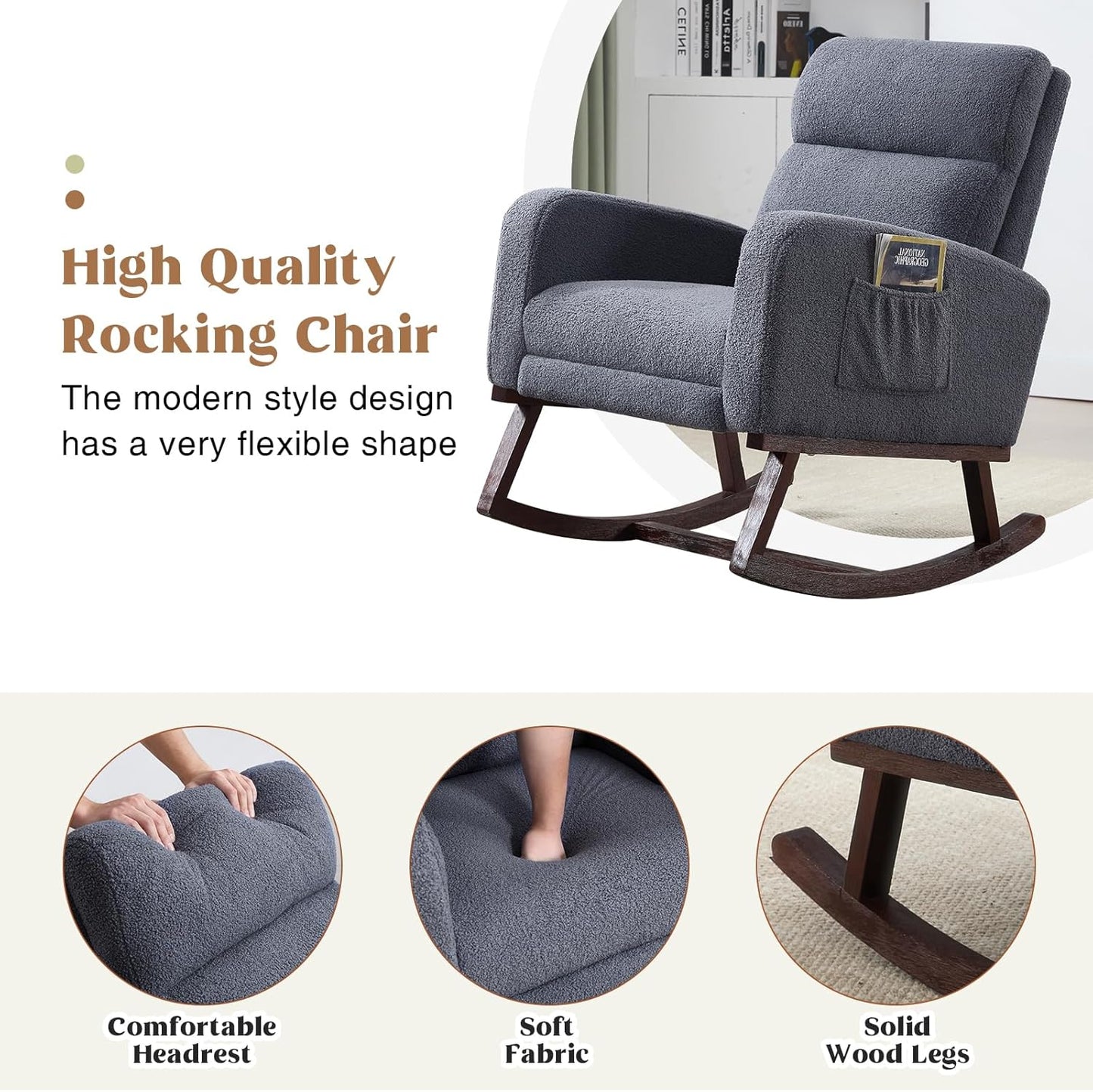 HCHAIRH Rocking Chair Nursery, Nursing Rocking Chairs with Foot Rest for Mom Nursery, Glider Rocker Chair with Footrest and High Backrest for Living Room, Bedroom, Beige