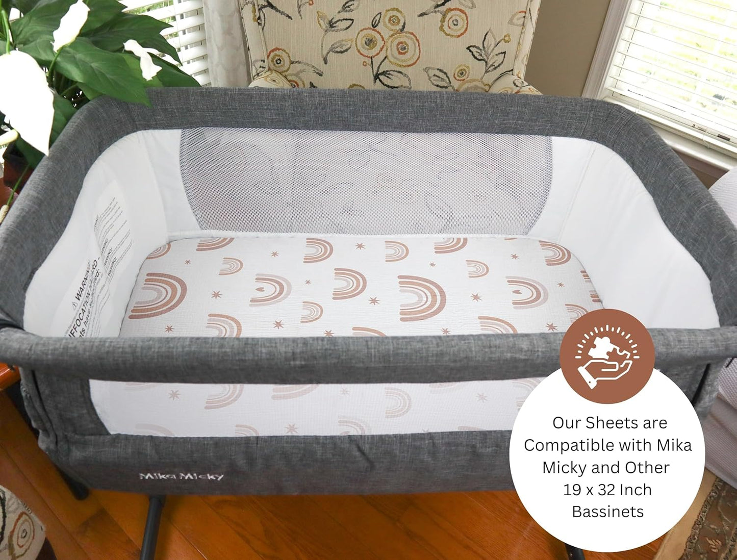 Muslin Bassinet Sheets for Angelbliss, Cowiewie, Amke, Jimglo, Suihuooo, Wayfong Baby Bassinet Bedside Sleeper by TansyPanda, 3PC, 20×33in, Ultra Soft, Breathable, Snug Fit, Unisex Boys Girls, Maadi