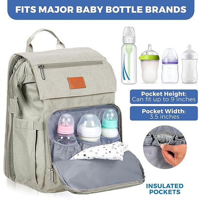 Baby Shower Gifts Diaper Bag Backpack, Baby Diaper Bag, Large Baby Bag for Boys & Girls, Waterproof, 16 Pockets, Insulated Bottle Holders, Durable,Travel-Friendly & Lightweight,Easy Organization,Beige