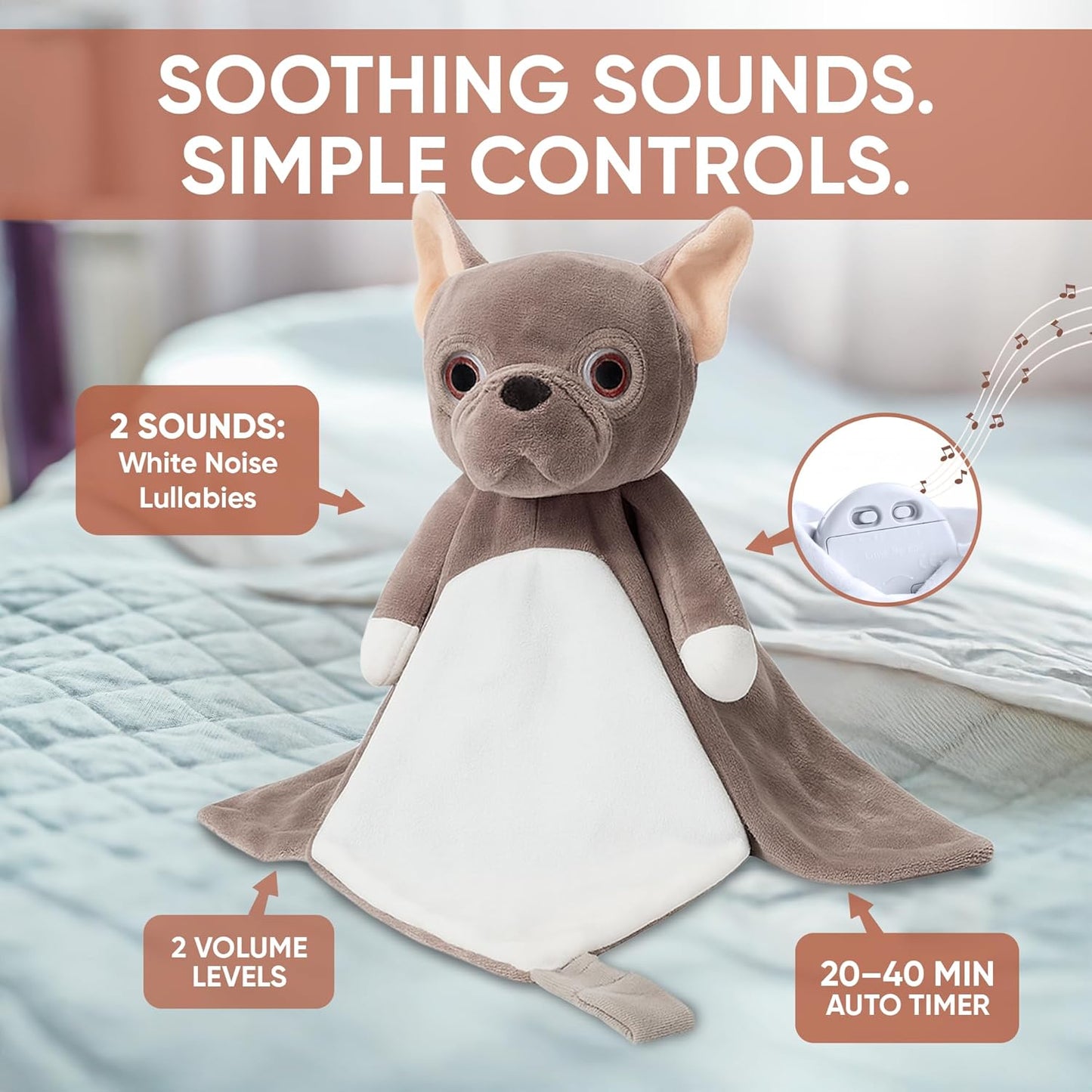 Love By Emi 4 in 1 Baby Lullaby Sleep Soother Toy - Stuffed Animal Sound Machine & Pacifier Holder | Heartbeat White Noise & Music | Plush White Tiger Lovey Sleep Aid Security Blanket (0-3 Years)