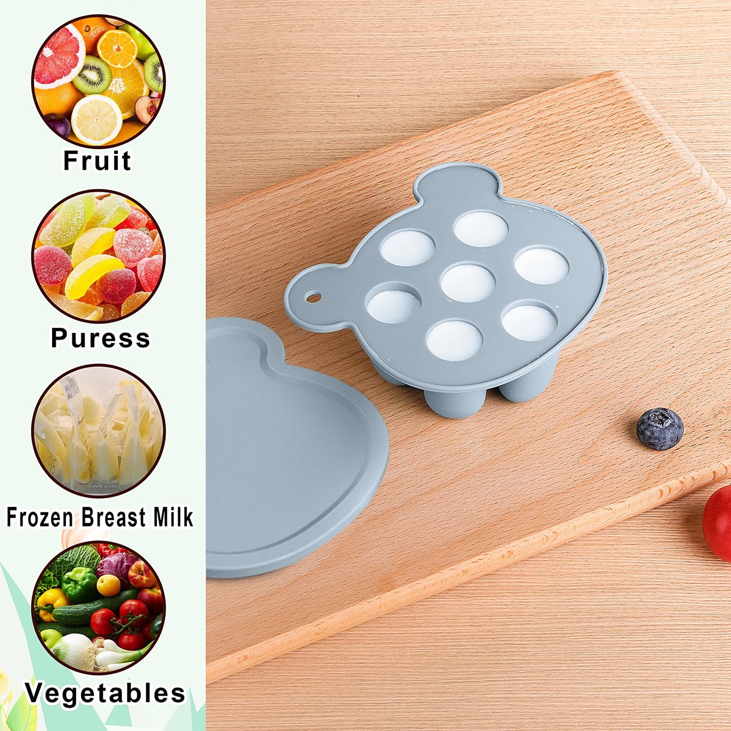 3-in-1 Baby Food & Fruit Feeder Set – Breastmilk Popsicle Mold with Freezer Tray, Teething Relief Toy, BPA Free Infant Silicone Feeding Combo, 3 Bonus Sizes (S/M/L) Sacs (Olive Green)
