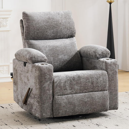 Rocking Chair Nursery with Adjustable Armrests, Electric Glider Recliner Nursing Chair for Breastfeeding, Power Swivel Recliner Chairs with Massage and Heat, Adjustable Headrest , FSC Certified, White