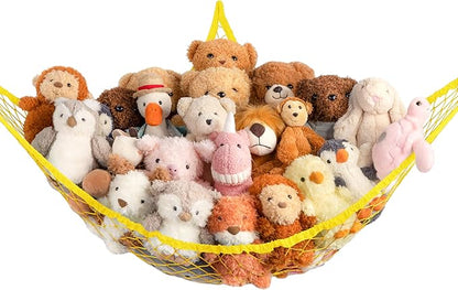 Stuffed Animal Storage Hammock Net Corner - Large Toy Hammock Net for Stuffed Animals Room Decor - Cute Stuff Animal Organizer Holder for Plush Plushie - Kids Baby Nursery Wall Bedroom Home Decor