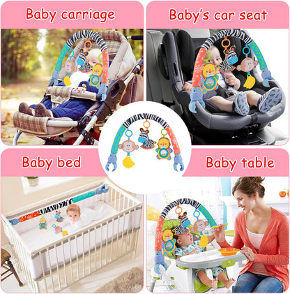 Baby Activity Stroller Arch Toys,Car Seat Toys for Adjustable Bouncer Arch Crib Bassinet Hanging Toys Mobile Clip on Stroller Developing Motor Infants Toddlers Skills with Rattle,Mirror,Teether Gift