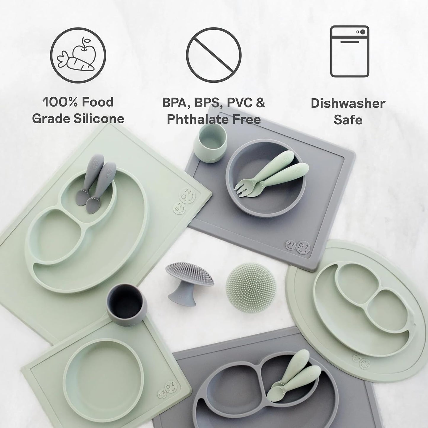 ezpz Mini Mat (Blush) - 6 -12 Months+ - 100% Silicone Suction Placemat + Divided Plate with Three Compartments - Supports Baby-Led Weaning - Designed for Highchair, Table, and Travel