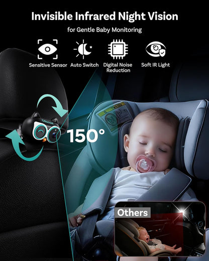 OTTOCAST Cabin Care Baby Car Camera with Wireless CarPlay Adapter, 1080P HD Baby Monitor with IR Night Vision, 150° Wide Angle, Real-Time Rear Seat View On Car Screen, Easy Install