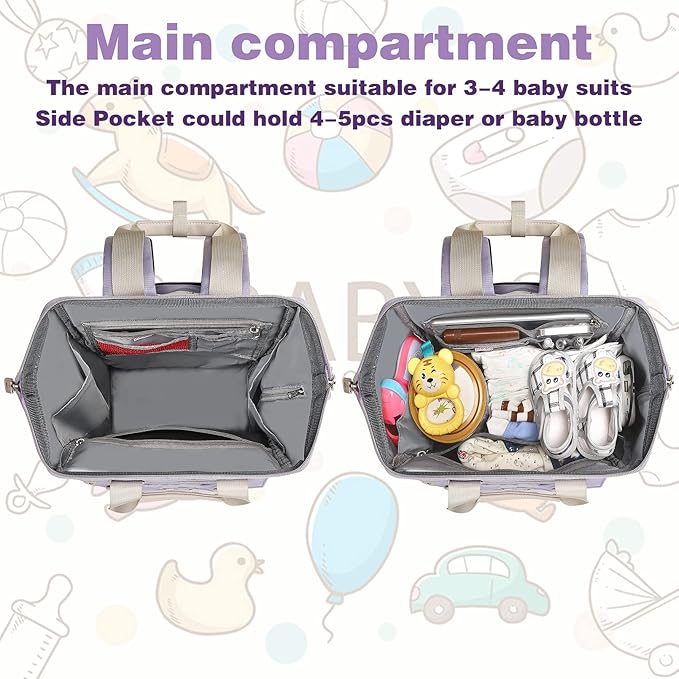 Jiefeike Diaper Bag Backpack,Purple Travel Backpack for Dad Mom Boys Girls,Insulated Pockets Portable Baby Nappy Bags RFID Anti-Theft Water-Resistant Pocket Stroller Straps