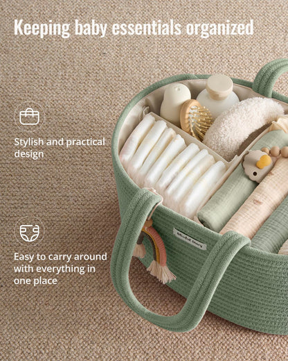 Blissful Diary Baby Diaper Caddy Organizer, Cotton Rope Diaper Caddy Basket, Large Storage Basket for Newborn Boys and Girls, Gift for Baby Shower List, Newborn Essentials, Earthy Rainbow