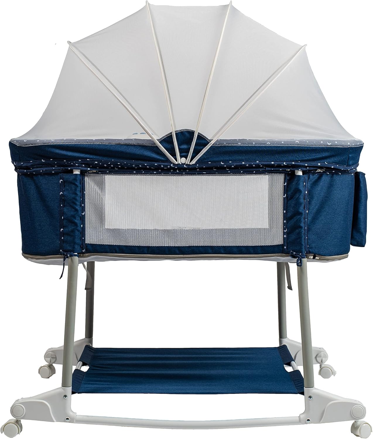 Multi Function Baby Crib Bedside Sleeper Newborn Rocking Bassinet for Infant and Toddler with Wheel Base Portable and Adjustable(Navy Blue)