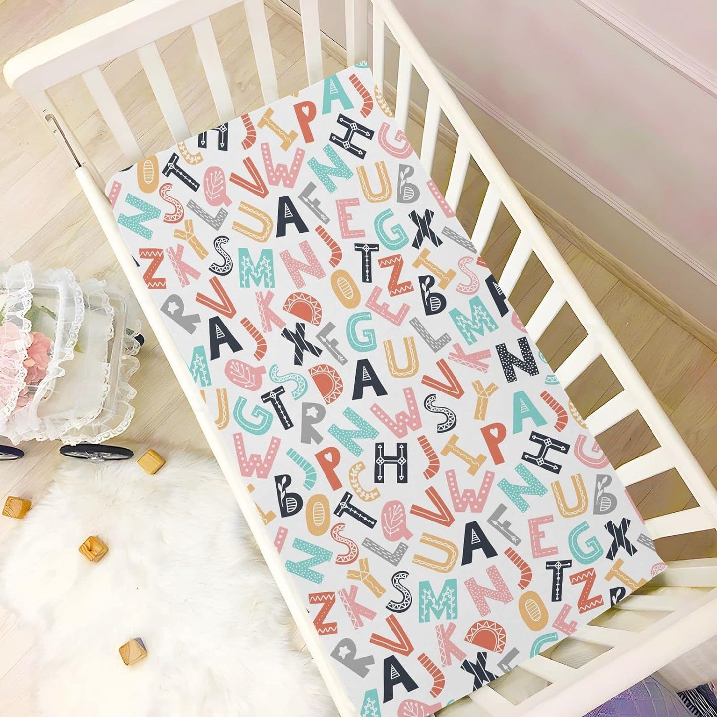 Fall Cute Mushroom Leaves Fitted Crib Sheets Stretchy Portable Playard Sheets for Baby Toddler, Breathable Soft Mini Crib Mattress 52 x 28 in for Boys and Girls