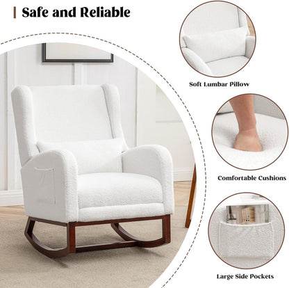 HCHAIRH Rocking Chair Nursery, Nursery Rocking Chairs with Foot Rest, Comfy Fabric Glider Rocker Nursing Chair with High Back for Nursing, Living Room, Bedroom, Beige