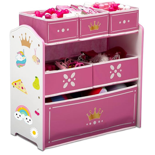 Delta Children Princess Crown Design & Store 6 Bin Toy Storage Organizer - Greenguard Gold Certified, White/Pink