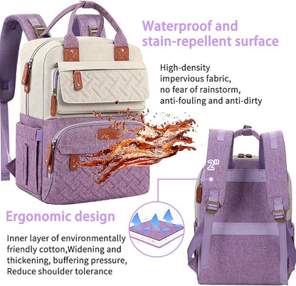 Diaper Bag Backpack, Large Unisex Baby Bags for Boys Girls, Purple Baby Nappy Diaper Bag, Multipurpose Travel Back Pack for Moms Dads with Insulated Pockets and Stroller Straps