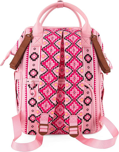 Montana West Wrangler Diaper Bag Backpack Aztec Travel Backpack Purses Western Multi-Function Baby Bags for Mom with Waterproof Insulated Pockets