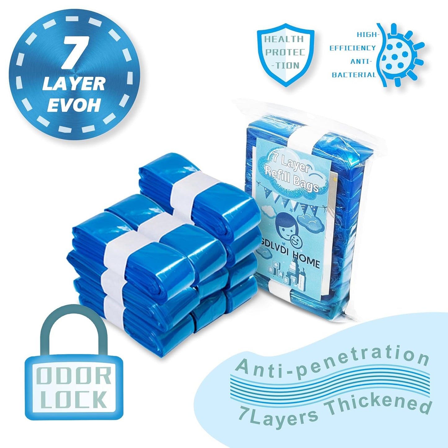 Compatible with Diaper Genie Pails Diaper Pail Refills | 3 Pack Lemon Scent Continuous Long-Roll Liner Refills | Leak-Resistant Odor-Control Disposal Bags for Baby | Easy Cut & Tie Design