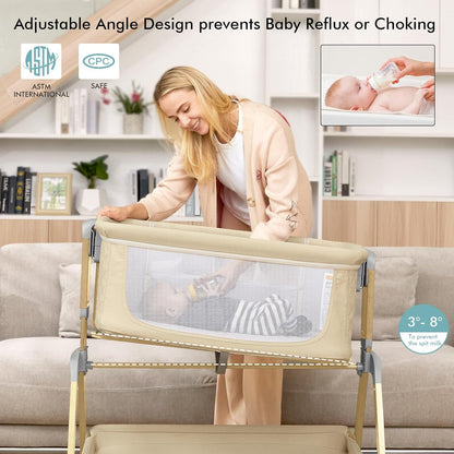 TotRun Bassinet Bedside Sleeper, Rocking Bassinets with Comfy Mattress and Wheels for Newborn, 5-Height Adjustable (Black)