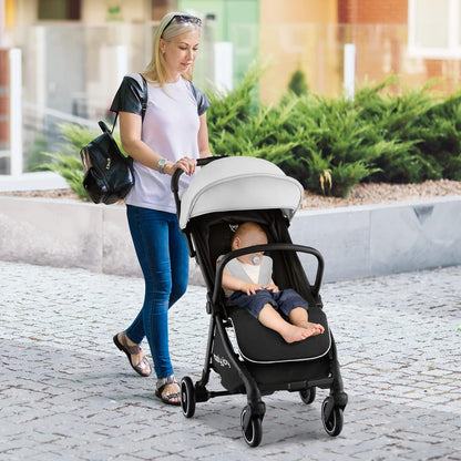 BABY JOY Lightweight Baby Stroller, Compact Travel Stroller for Airplane, Infant Toddler Stroller w/Adjustable Backrest & Canopy, Storage Basket, Self Standing Gravity Fold, Aluminium Frame (Pink)