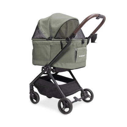 WonderFold Bella Pet Stroller - Autofold Design with Lightweight Aluminum Frame, Breathable Carriage Fabrics and Canopy, Safety Tethers & Easy-Clean Interior - Graphite Black