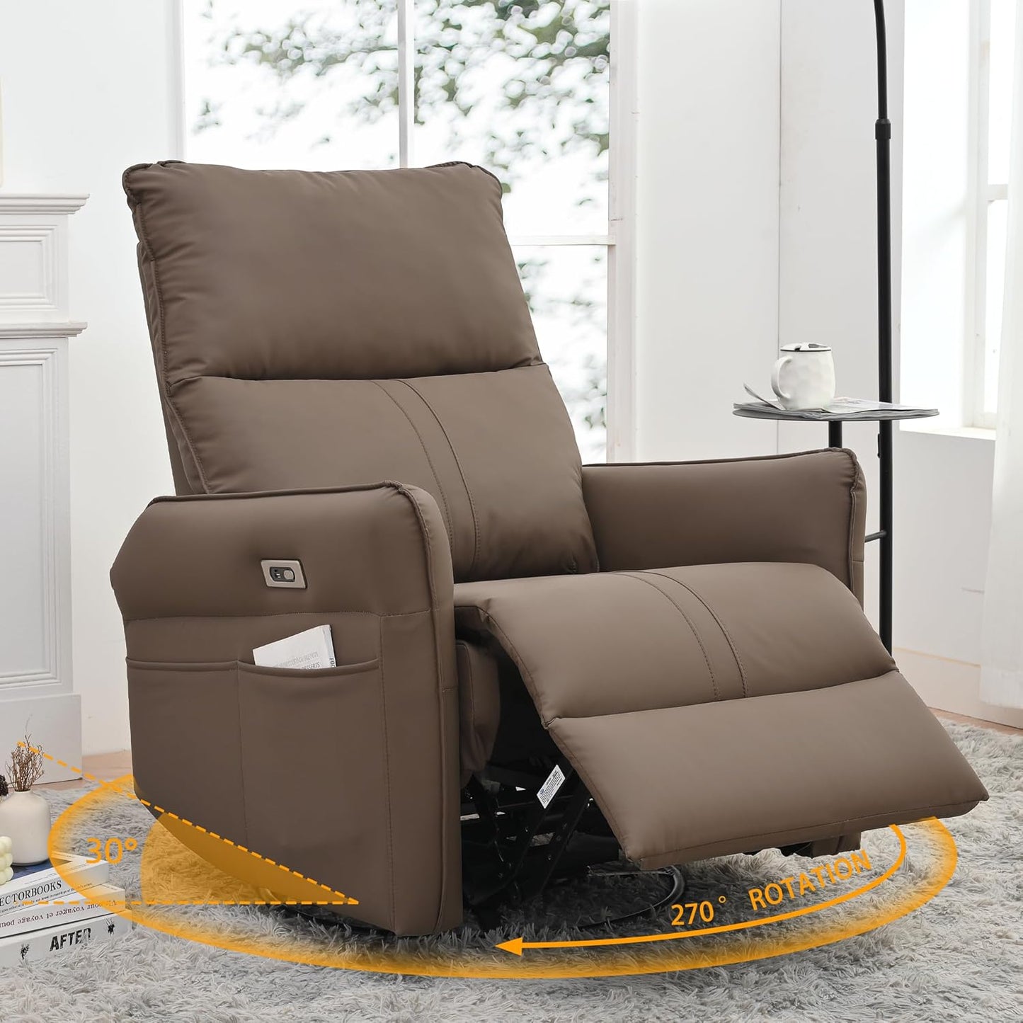 Power Swivel Rocker Recliner Chair for Nursery, Upholstered Snowflake Velvet 270°Swivel Glider Rocker Chair with USB Ports, Small Power Recliners for Small Spaces Living Room
