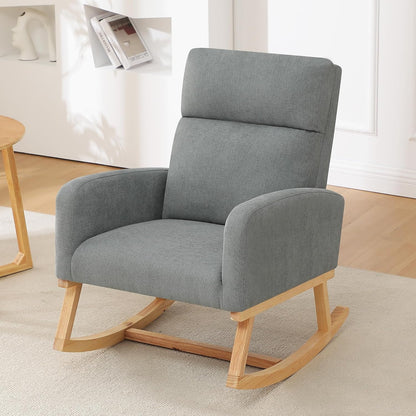 HCHAIRH Rocking Chair Nursery, Upholstered Fabricr Nursing Rocking Chairs with Soft High Back, Modern Nursery Glider Rocker for Mom Living Room, Bedroom, Camel
