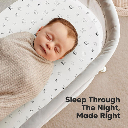 2-Pack Organic Bassinet Sheets for Girls, Boys - 100% Cotton Bassinet Mattress Sheets Compatible with Halo Bassinest Swivel Sleeper, Graco, Baby Delight, Chicco, Unisex Fitted Bassinet Sheets (Elly)