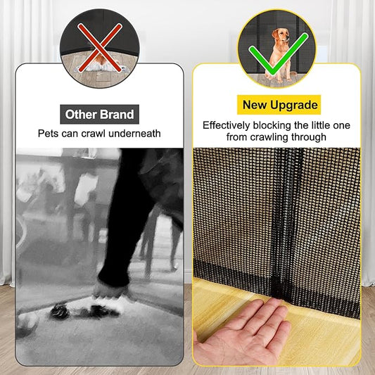 Reinforced 42” Extra Tall x 80” Wide Retractable Baby Gates with Rods to Prevent Crawling Through, Extra Tall Pet Gate for Large Openings Indoor Long Mesh Dog Gate for Stairs and Doorways, Black