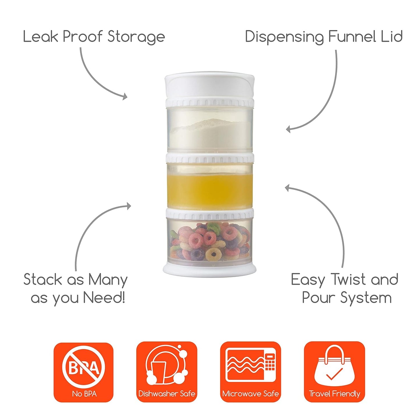 Innobaby Packin' Smart Stackable and Portable Storage System for Formula, Liquid, Baby Snacks and More. 3 Stackable Cups in Strawberry. BPA Free., 12 Ounce