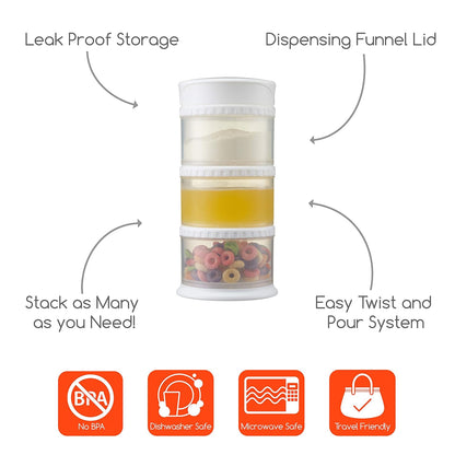 Innobaby Packin' Smart Stackable and Portable Storage System for Formula, Liquid, Baby Snacks and More. 3 Stackable Cups in Strawberry. BPA Free., 12 Ounce