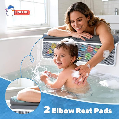UNEEDE Baby Bath Kneeler and Elbow Rest Pad Set, 1.5” Thick Memory Foam Bath Kneeling Pad with Elbow Support, Bathtub Mat with Toy Organizer for Bathing Infant or Toddler, Grey