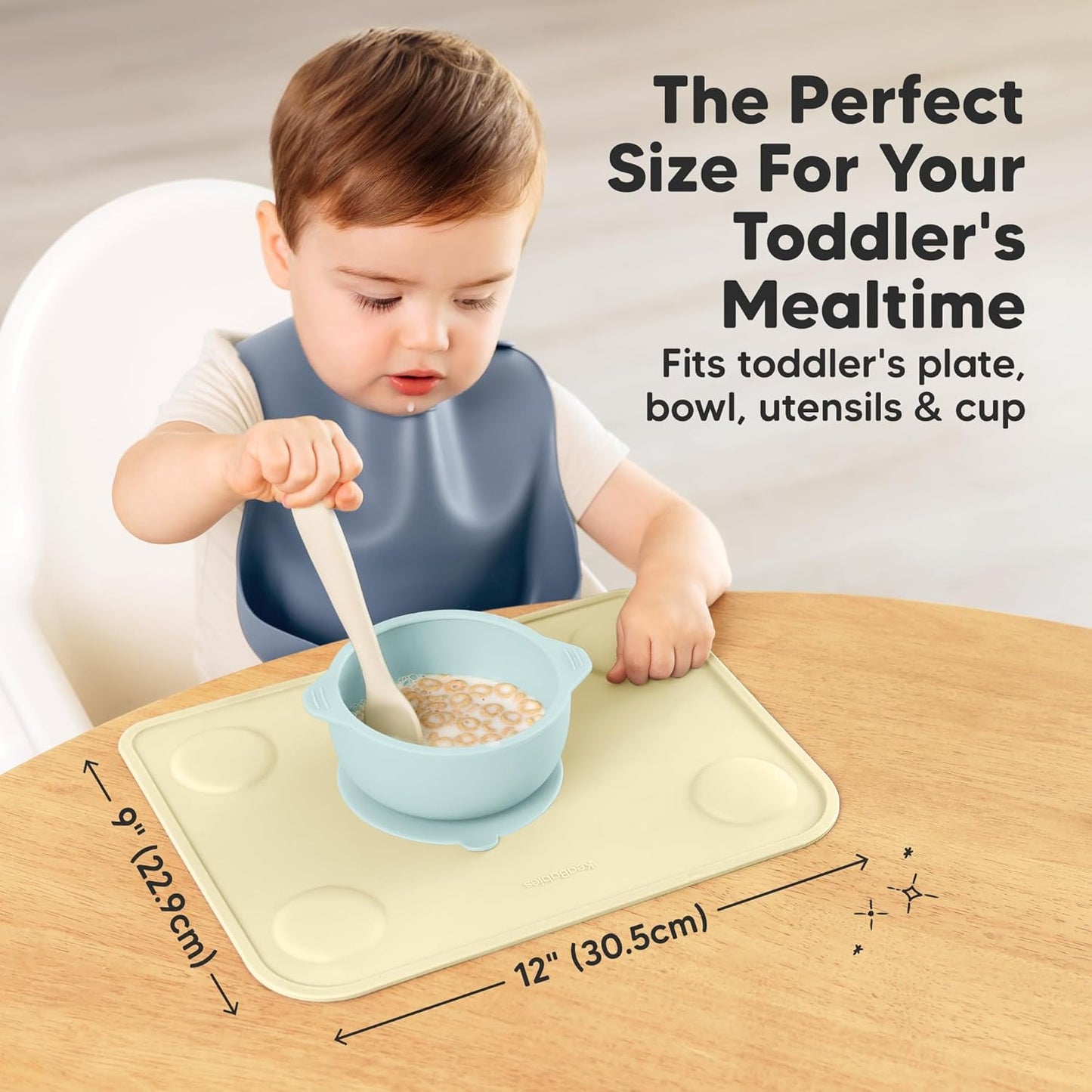 KeaBabies 2pk Silicone Placemats for Toddlers, Kids - 12x9 Non Slip Suction Baby Silicone Placemat for Restaurants, Dining Table,Travel, Easy to Clean, Food Grade/BPA-Free,Small Baby Table Mat(Slate)