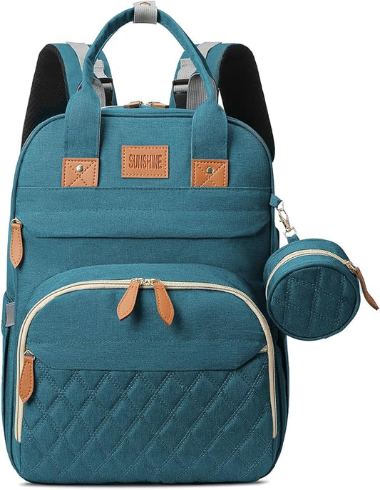 JSTPRO Diaper Bag Backpack, Large Diaper Bag with Changing Station, Baby Bag, New Mom Gifts, Lightweight Waterproof Unisex Diaper Bag with Insulated Pockets and USB Charging Port, Cyan