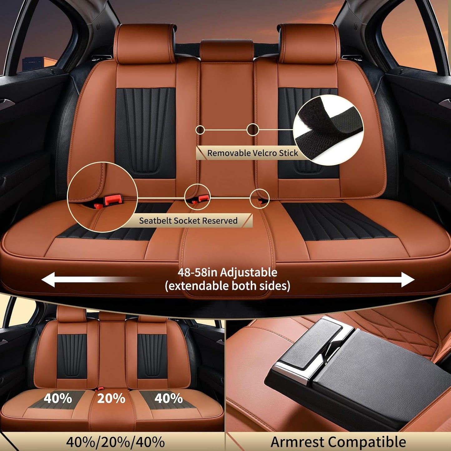 FLORICH Car Seat Covers, Brown Leather Seat Covers for Cars, Faux Nappa Leather Automotive Seat Protectors, Car Seat Cushions Universal Fit for Most Sedans SUVs Trucks - Brown