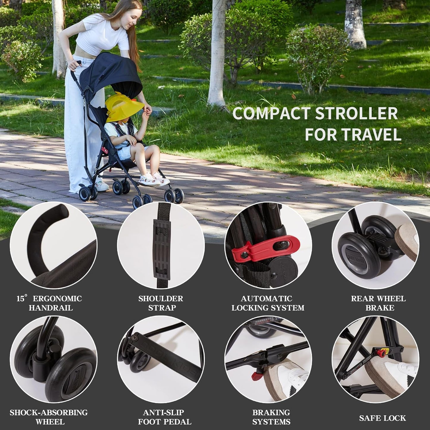 Baby Portable Stroller, Cool Kids Lightweight Travel Stroller with Carrier for Walking, Shopping, and Playgrounds
