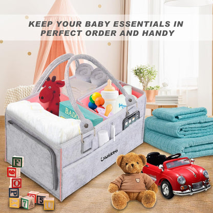 Large Baby Diaper Caddy Organizer - Nursery Storage Basket Tote Bag, Portable Diaper Storage Bin for Changing Table, Car Caddy, Baby Shower Gifts Newborn Essentials
