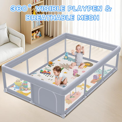 XVISHX Baby Playpen 50 x 50 Inch Play Pen Playards, Playpen for Babies and Toddlers, Baby Playard for Indoor & Outdoor Active Center Game Fence, with Skin-Friendly Fabric and Soft Breathable Mesh Grey