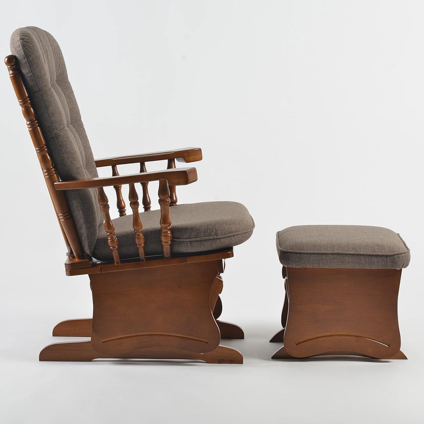Rustic Glider Chair for Nursery with Ottoman, Resistant Rubber Wood Nursery Glider and Ottoman Sets for Relaxing, Rocking Chair for Living Room Bedroom