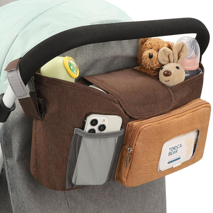 Accmor Universal Stroller Organizer with Insulated Cup Holder, Stroller Caddy Bag Accessories, Stroller Cup Holder Organizer for Uppababy Baby Jogger Britax Stroller, Black