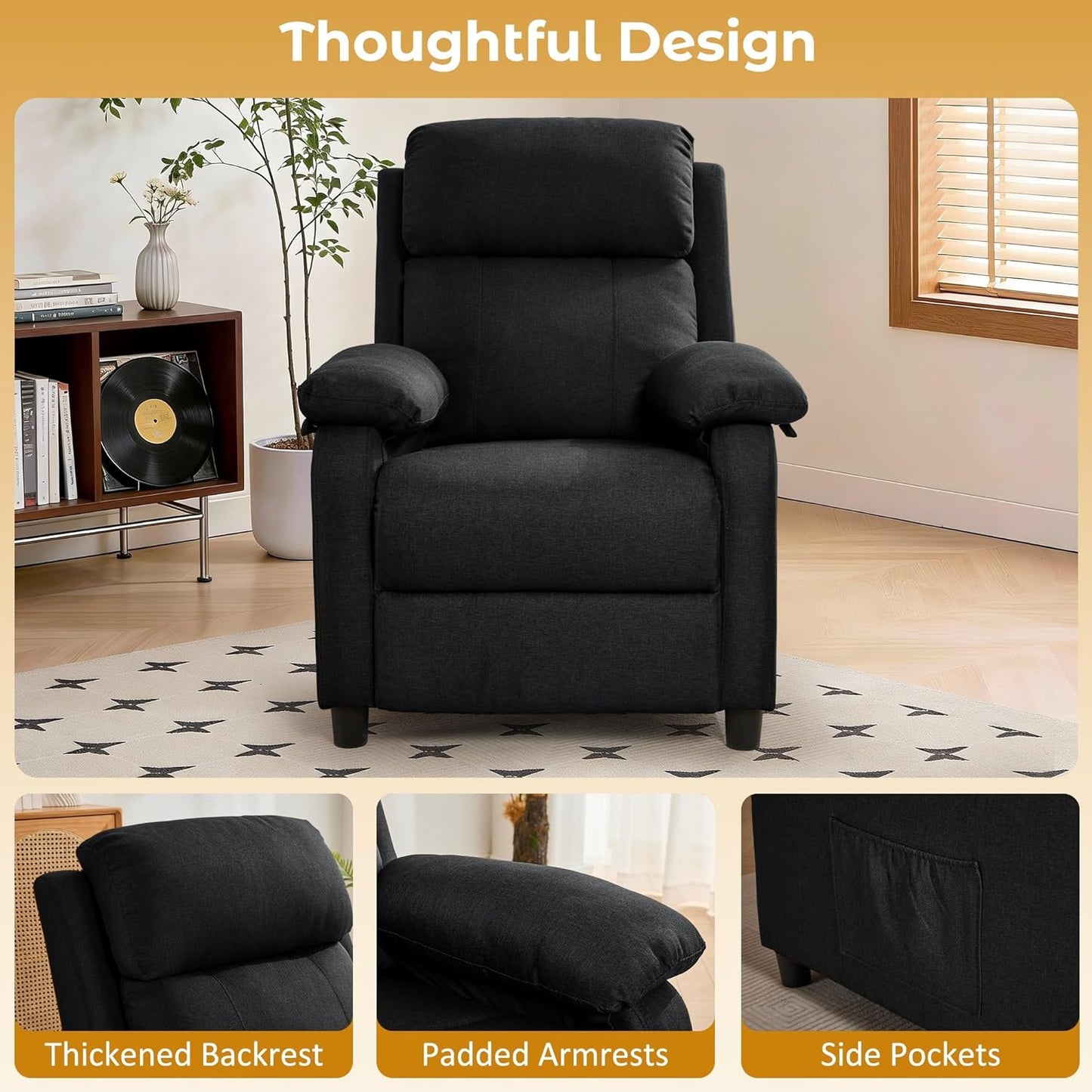 Korser Recliner Chair, 360 Swivel Rocker Chair for Adults, Small Rocking Recliner for Small Spaces, Upholstered Fabric Glider Recliner Nursery