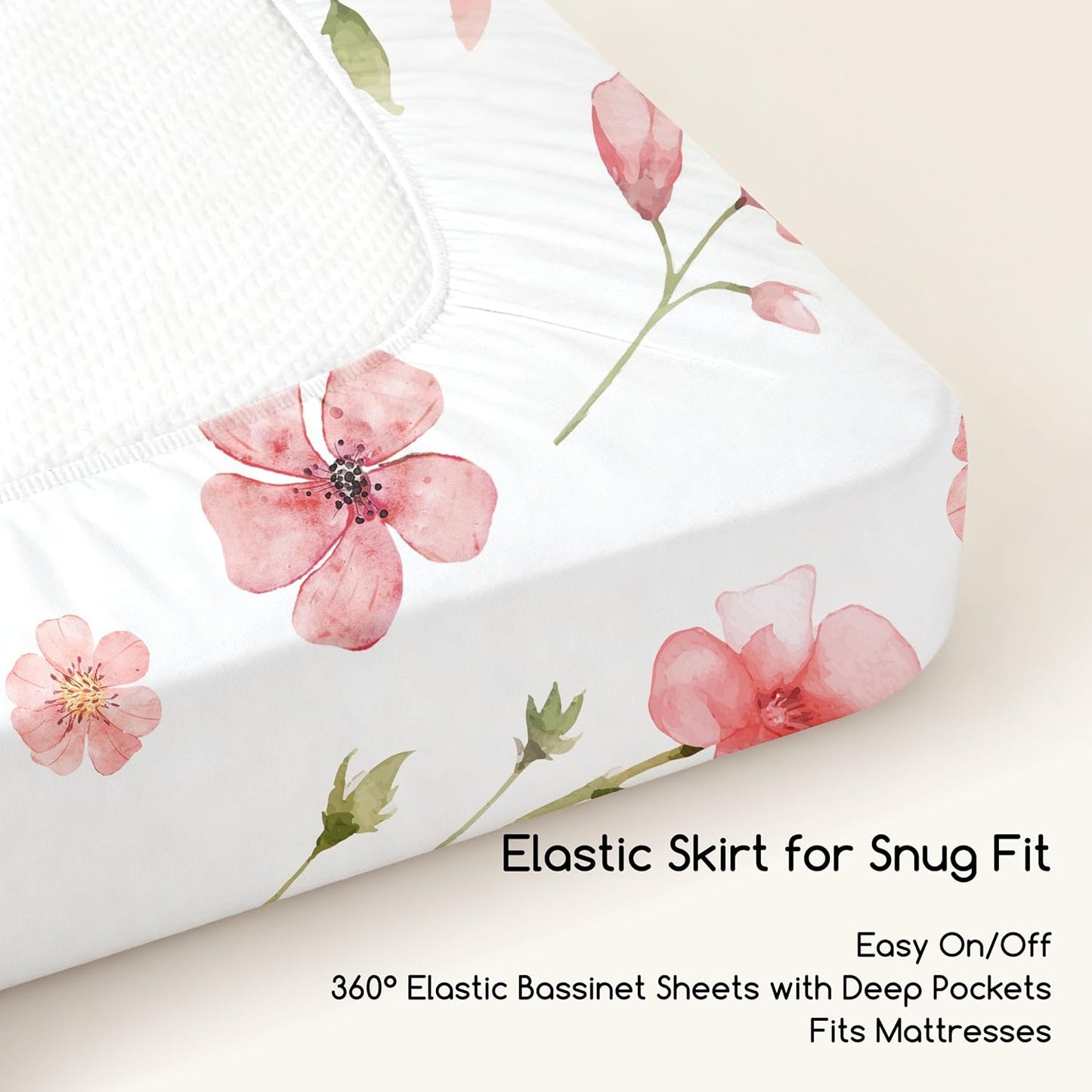 Bedside Sleeper Bassinet Fitted Sheets 20 x 33, 3 Pack Baby Delight Beside Me Dreamer,Babybond,Jimglo,koola,cowiewie,fodoss, Dream On Me Baby Square Bassinet, Pink Animal