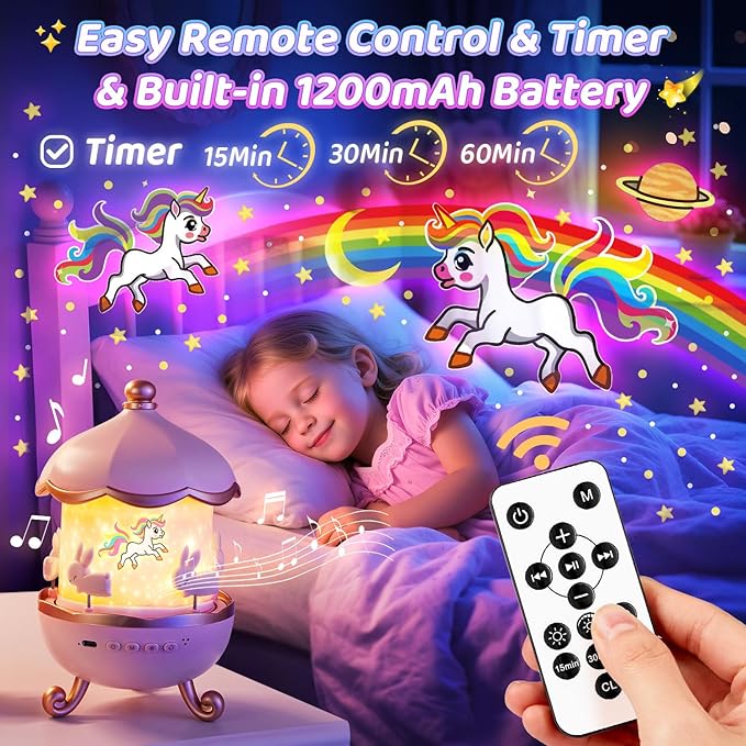 Night Light for Kids, 315 Light Modes+15 Films Unicorn Toy,15 Sound Machine Baby,Unicorn Toys for Girls Age 4-6,360°Rotate+Remote Night Light Projector for Kids Room Decor,Birthday Gift for Girl 5 7 8