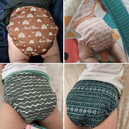 Mama Koala 3.0 Pocket Cloth Diapers for Babies with AWJ Lining, 6 Pack with 6 4-Layer Natural Cloth Diaper Inserts - Reusable and Washable Pocket Diapers(Hardworking Bees) - Colors B
