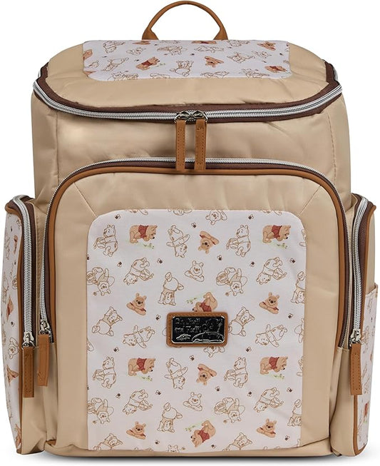 Disney Diaper Bag Backpack with Changing Pad Winnie the Pooh – 16” Nylon Baby Bag for Parents, Insulated Bottle Holders, Multiple Storage Pockets