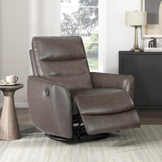 Lexicon 360 Degree Swivel Glider Reclining Chair, Manual Tab Pull Recliner, Leather Match Swivel Glider Recliner with Plush Foam, Sturdy Frame for Living Room/Office/Bedroom, Taupe