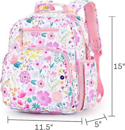 mibasies Kids Backpack for Girls: Girls Backpack 5-8 - Kindergarten Elementary School Bookbag for Girl - Flower Pink