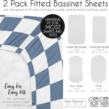 Sweet Jojo Designs 2-Piece Baby Bassinet Sheets Set (Black/White Gingham Checkered Plaid) for Boy/Girl, Infant Newborn Nursery, Oval, Rectangle & Hourglass Mattress (Solid Onyx & Classic Checkerboard)