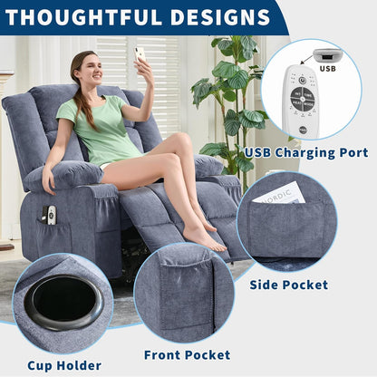 Rocking Recliner Chair for Adults Wide 360° Swivel Rocker Recliner with Cup Holder Nursery Glider with Upholstered Deep Seat Linen Lazy boy Chair for Living Room Browm