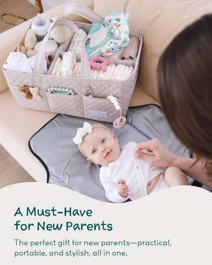Lily Miles Baby Diaper Caddy Organizer, Quilted Nursery Storage Basket for Newborn Essentials and Diaper Changing Station, Gift for Baby Shower and Registry Must-Have (Willow Green)