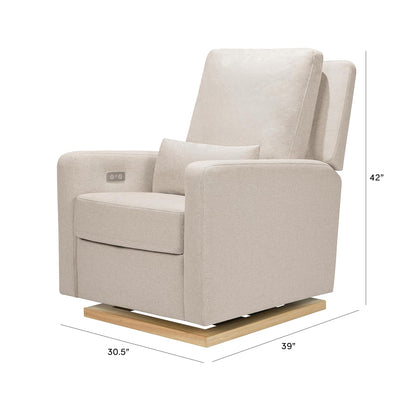 Babyletto Sigi Electronic Power Recliner & Swivel Glider with USB Port in Performance Beach Eco-Weave with Light Wood Base, Water Repellent & Stain Resistant, Greenguard Gold and CertiPUR-US Certified