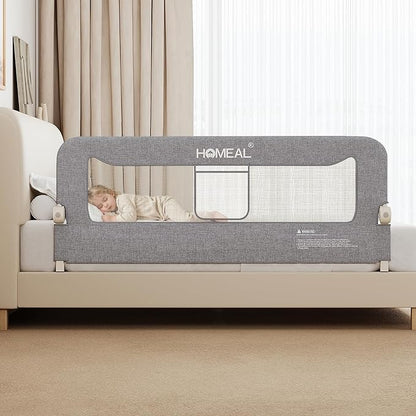 HOMEAL Bed Rail for Toddlers, 59in Swing Down Baby Bed Rail Guard, Toddler Bed Rails for King Size Beds, Twin, Full, Queen, Bed Guard Rail for Toddlers, Grey